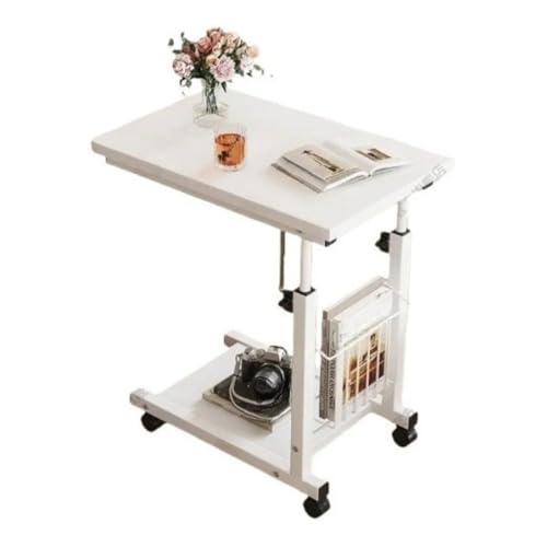 MCSWSEE コ字型 サイドテーブル キャスター付き ソファーテーブル | ソファー サイドテーブル スリム ベッドサイド 収納 高さ調節可能 収納ポケット付き 移動便利 組立簡単 おしゃれ 小型 (仕切り板タイプ,白いフレーム + 白いパネル) [並行