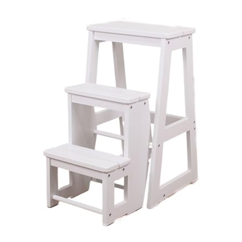 Tabouret escabeau multifonctionnel bois massif marchepied robuste pliant