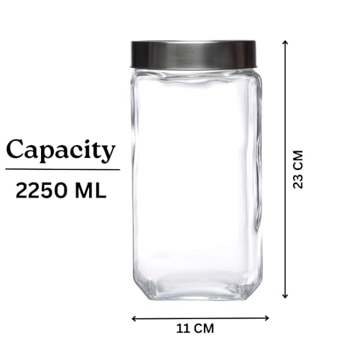 Image of Glassbunny Cube Fresh Glass Storage Jar with See Through Lid Transparent 2250ML Pack of 2 | Stackable, Easy Storage Jar | Air Tight Kitchen Glass Jar for Cookies Snacks