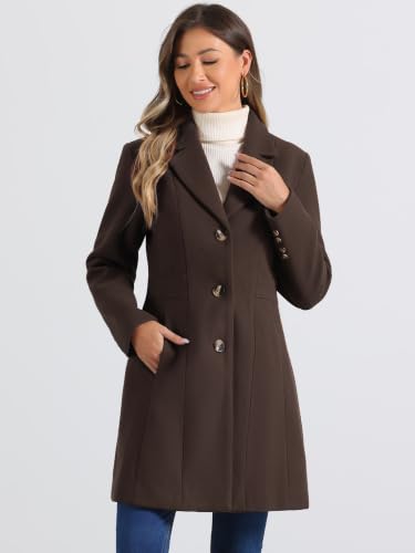 Image of Allegra K Womens Winter Elegant Pea Coat 2026 Single Breasted Long Overcoat | Notch Lapel Collar, Warm, Work Office Trench Coats,Outwear Outfit