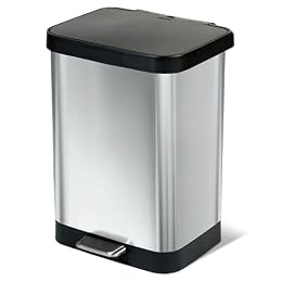 Glad 13 Gallon Stainless Steel Trash Can with Clorox Odor Protection | Large Metal Kitchen Garbage Bin with Soft Close Lid, Garbage Bag Rings, Step On Foot Pedal and Waste Bag Roll Holder