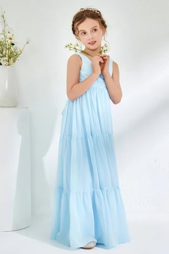 Stylefun Chiffon Flower Girl Dresses V Neck Junior Bridesmaid Dress A Line Tiered First Communion Dress with Bow CYM3274