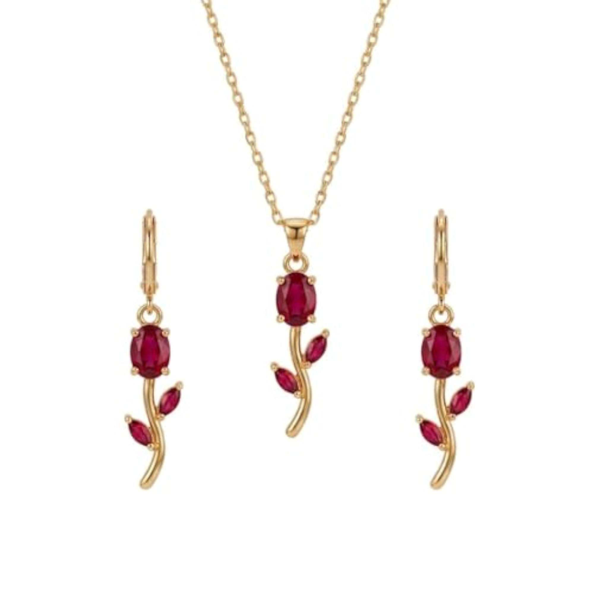 Women's Gold Plated Tulip Design Necklace, Crystal Pendant