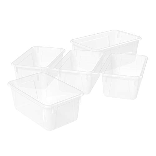 Image of Storex Small Cubby Bins - Plastic Storage Containers for Classroom, 12.2 x 7.8 x 5.1 inches, Translucent, 5-Pack (62461A05C)