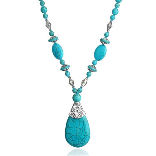 AMBEERT Turquoise Necklace Turquoise Jewellery for Women Elegant Teardrop Pendant Bohemian Style Jewelry for Beach Office Wedding & Everyday Wear