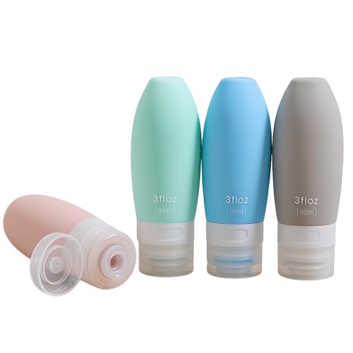 Image of Hian Travel Bottles Kit for Toiletries - Leak-Proof, Refillable & Squeezable Silicone Containers Set (Multicolor, Pack of 4) - Perfect Toiletry Organizer for Shampoo, Lotion & Cream