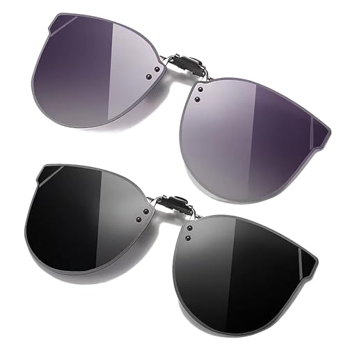2 Pairs Cat Eyes 180 Flip-Up Polarized Clip on Sunglasses Over Glasses for Women with 2 Cases