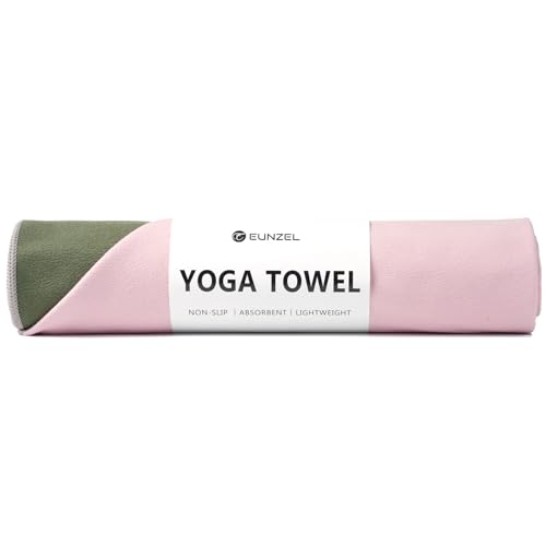 Eunzel Hot Yoga Towel Reversible Two-Tone Non-Slip Yoga Mat Towel Sweat Absorbent for Hot Yoga Pilates and Workout 72 x 26.5 Army Green& Pink
