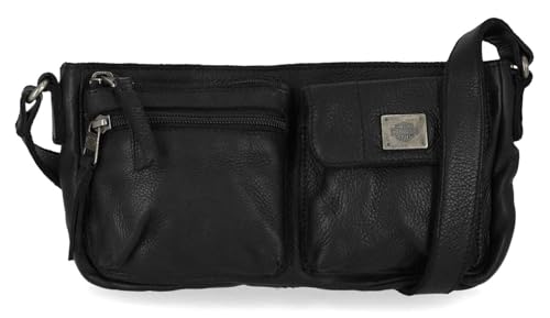 Harley-Davidson Women's Washed Genuine Leather Shoulder Bag Purse - Black