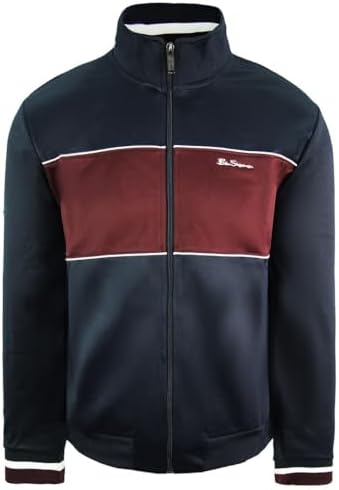 Ben Sherman Long Sleeve Zip Up Navy Blue Mens Panelled Track 