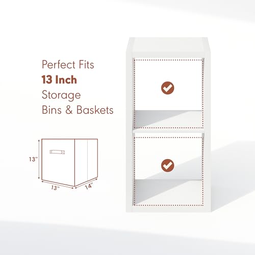 Image of Furinno Cubicle Record Player Stand, 2-Cube Vinyl Record Storage, White | Vinyl Storage, 1.2 inchInch Extra Thick, Open Back Media Shelf for CD DVD Bluray Game Disc, for Living Room, Home Office