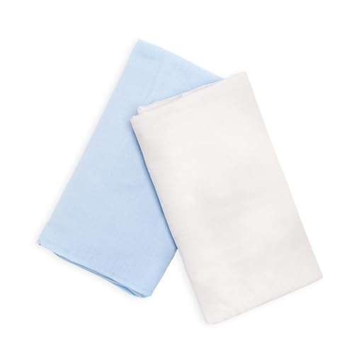 Pack de 2 sábanas bajeras 100% algodón Ajustables – 60x120 cm – para capazo, colchón, moisés o minicuna – Color Blanco y Celeste – Transpirables y fáciles de Lavar
