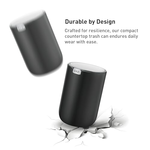 Image of EKO Fandy 0.4 Gal /1.5L Mini Tabletop Trash Bin with Swing-Lid, Desktop Trash Can for Bathroom Countertop, Vanity, Coffee or Office, Small Garbage Bin (Black)