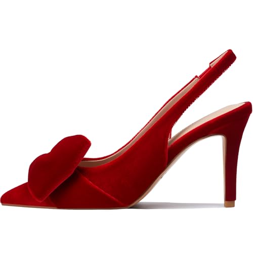 Image of Women's Slingback Heels with Bow Pointed Toe Pumps with Elasticated Strap 3.3 inch High Heels for Evening Dress Shoes