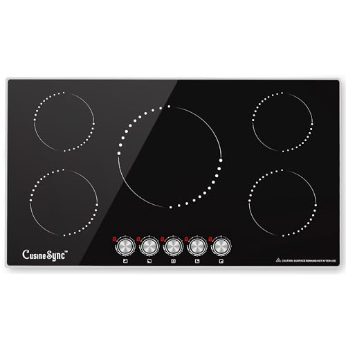 Image of 36 Inch Induction Cooktop, Cusinesync 5 Burner Electric Stove Top 220-240V Hardwired, Built in Induction Stove with Knob Control, 9 Power Levels, 9200W Ceramic Glass Surface for Magnetic Cookware