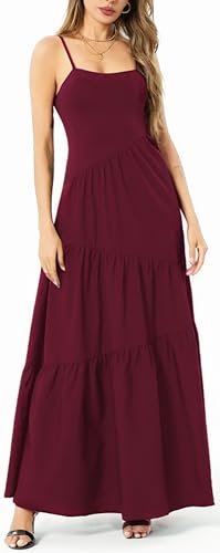 Image of Women's Summer Flowy Tiered Maxi Dress Elegant Spaghetti Strap with Ruffled Skirt Beach Vacations Parties