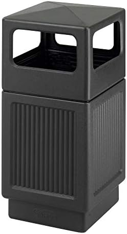 Safco Canmeleon Heavy Duty Outdoor Waste, Garbage, Trash Can, 38-Gallon Capacity, Recessed Panel, Use in Backyard, Deck, Patio, Office. Durable Polyethylene, Fluted Panels, Covered Top,Black