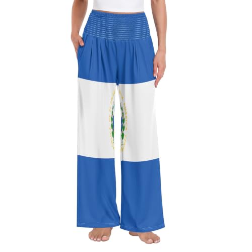 Pantalon décontracté femme à coupe fluide et large aux couleurs du Salvador