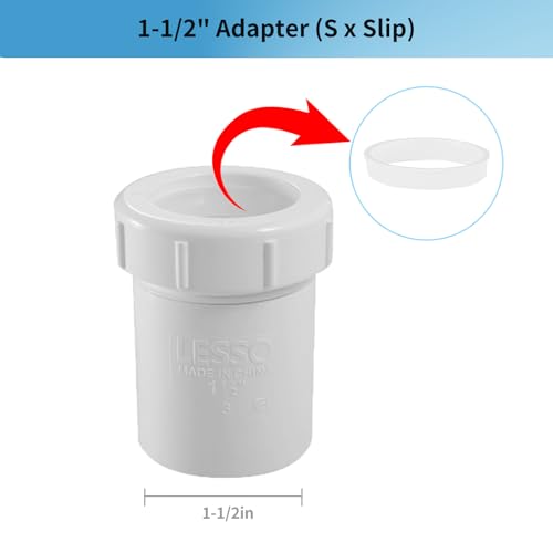 Image of LESSO PVC P Trap 1 1 /2 Inch | DWV PVC Fitting for RV Drain Bathroom Kitchen Sink Drain Pipe Tubular Kit with White Threaded Adapter Ring