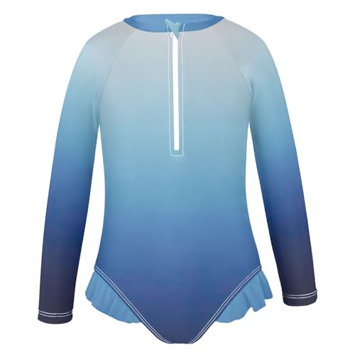 CHIFIGNO Girls Swimsuits One Piece Quick Dry Rash Guard Zipper Swimwear, Ombre Blue 3T2