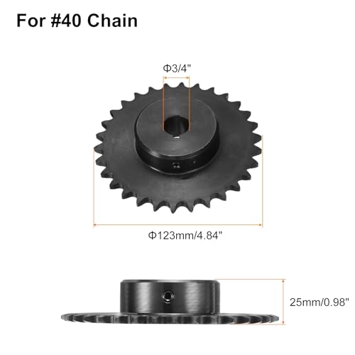 Image of uxcell #40 Chain Roller Sprocket B Type, 3 /4 inch Bore 30 Tooth Single Strand Chain Sprocket, Carbon Steel, Keyway with Set Screws