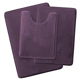 Clara Clark Memory Foam Bathroom Rugs, 3 Piece - Non Slip Absorbent Velvet - Fast Drying Bath Mats, Bathroom Rug and Contour Rug Set, 20 x 32, 17 x 24, 19 x 24, Eggplant