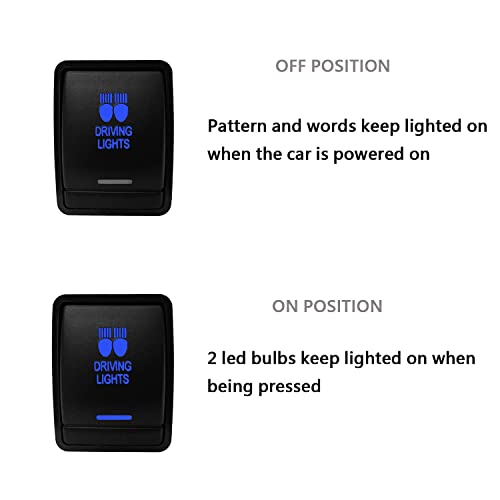 Image of Blue Led Driving Lights Push Button Switch with Wiring Connector for Nissan Pathfinder Navara X-Trail Qashqai Dash Switch Replacement 3A /12V (30 mm x 23 mm)