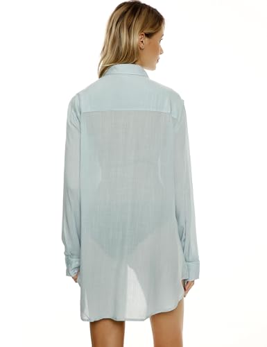 Image of TOUSYEA Sleep Shirts for Women Button Down Shirts Long Sleeve Sleepwear Swimsuit Cover Ups Soft Pajama Tops