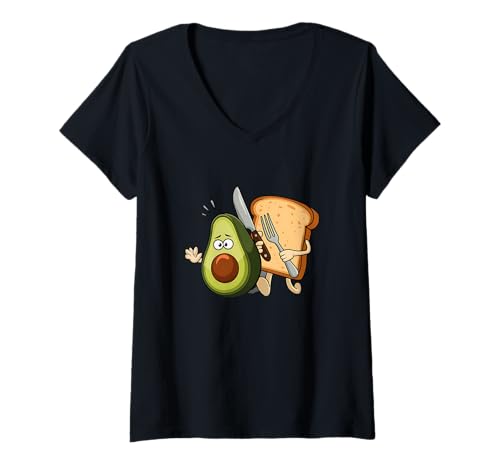 Femme Avocat Et Pain Avec Couteau Et Fourchette T-Shirt avec Col en V