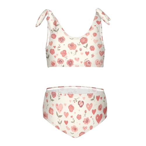 KLL Seamless Pattern Red Roses Girl 2 Piece Bikini Set Scoop Neck Swimsuit Swimming Suits Adjustable Shoulder Strap