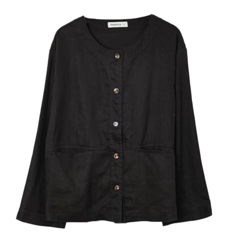 Image of Amazhiyu Women's 100% Linen Long Sleeve Button Up Crew Neck Lightweight Cardigan