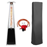 BU-KO Outdoor Patio Gas Heater, Garden, Camp, BBQ Parties, Stainless Steel Pyramid Style 13kw Propane Heater, Portable Wheels, Regulator & Hose | LPG Warm Heating Fire & Water Proof Cover Included