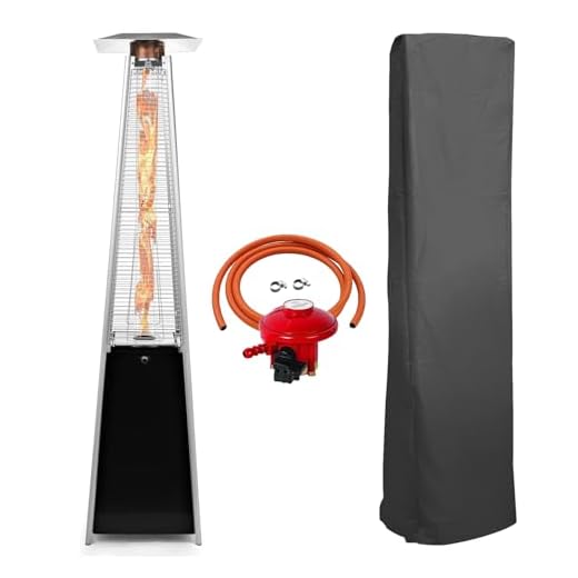 BU-KO Calentador Patio a Gas para Exterior | Jardín, Terraza, Barbacoa | Estufa Piramidal al Propano - 13kw | Ruedas, Regulador y Manguera | Chimenea Acero Inoxidable para LPG & Cubierta Impermeable