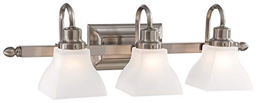 Image of Minka Lavery Wall Light Fixtures 5583-84 Mission Ridge Reversible Glass Bath Vanity Lighting, 3 Light, 300 Watts, Nickel