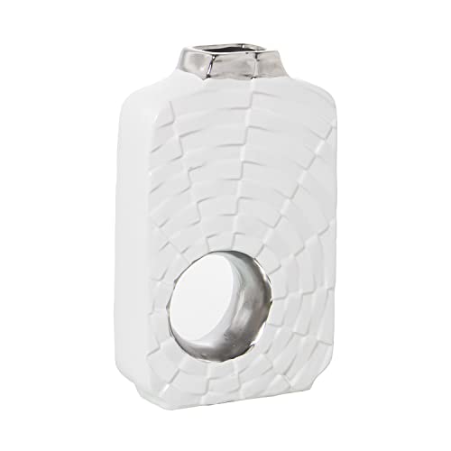 Vase en céramique argenté blanc 30 cm stable pour meuble étroit et console