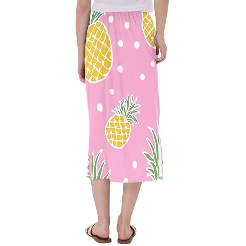 Women's Flowy Elastic Skirts Midi Length Beach Skirt with Slit3