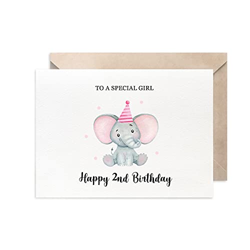 MAGJUCHE Pink Elephant 2nd Birthday Card For Girl, Cute Baby Girls 2 Years Birthday Card