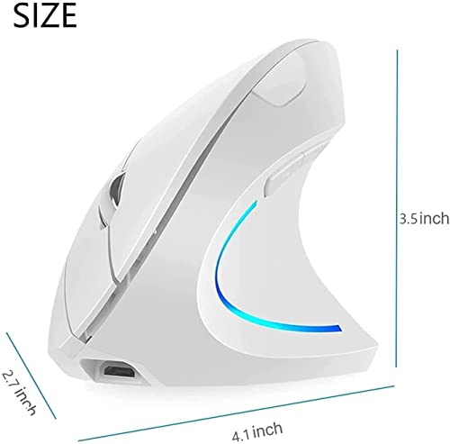 Wrewing Vertical Mouse, Right Handed 2.4G And Bluetooth Dual Mode Wireless Ergonomic Rechargeable Vertical Mouse With 4 Adjustable Dpi 6 Buttons,Compatible With Pc Mac Android Windows (White) #TOP6