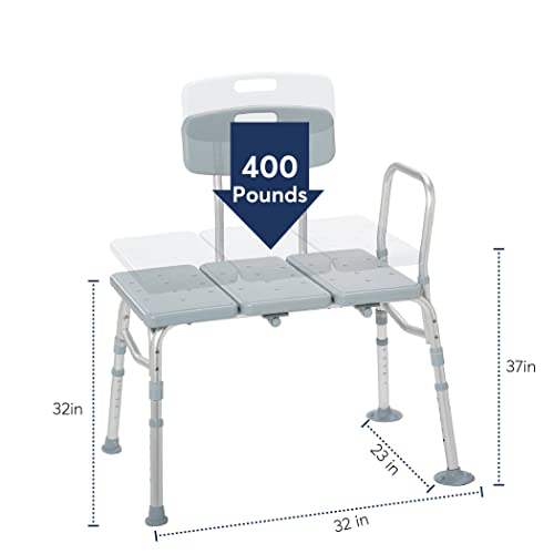Drive Medical 12011KD-1 Tub Transfer Bench For Bathtub with Adjustable Backrest