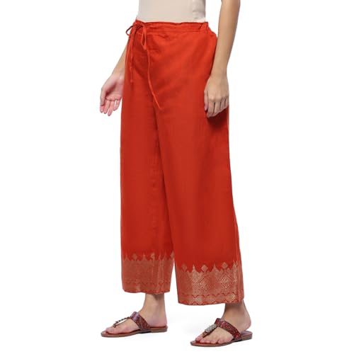 Image of BIBA Women Straight Mid Rise Art Silk Palazzo