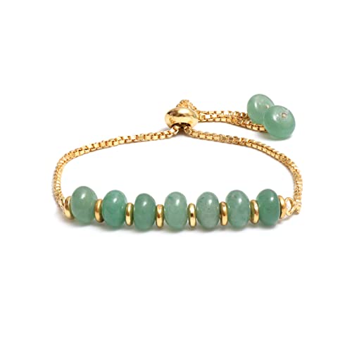 Gempires Natural Roundelle Beads Bracelet, 14k Yellow Gold Plated Handmade Jewerly, Adjustable Bracelets For Women