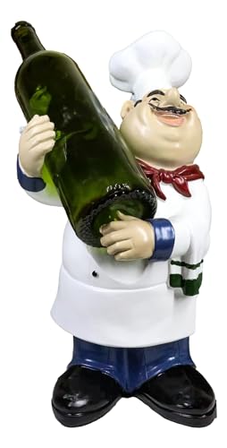 Ebros Gift Large Professional Chef Fabio Italian Bistro Cook Hugging Bottle Wine Holder Figurine Kitchen Tabletop Countertop Decor Rack Kitchen Cooks Statue Decorative Sculpture