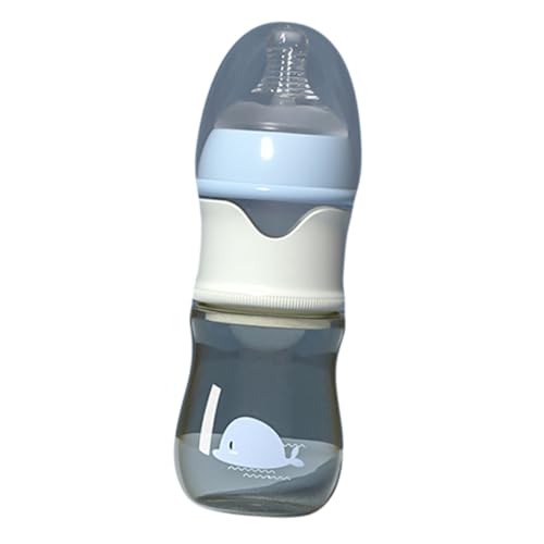 Parliky Biberón de Vidrio para Ñiño 150 Ml Azul, Botella de Leche Materna de Boca Ancha, Alimentador Seguro y Desmontable, Adecuado para Viaje y Uso al Aire Libre