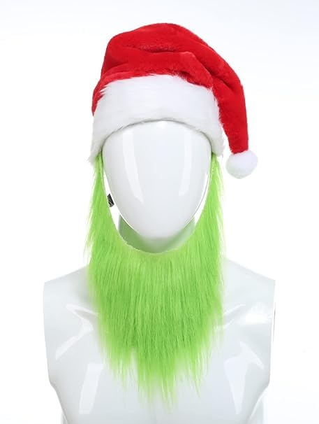 SINSEN Christmas Mask Furry Gloves Hat Green Big Monster Latex Full Head Mask Christmas Halloween Carnival Cosplay Costume Props Fancy Dress Mask for Adults - Image 2