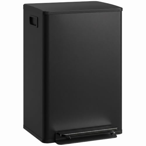 HOMCOM Poubelle Cuisine 50 Litres Poubelle à Pédale Acier Inoxydable Noir