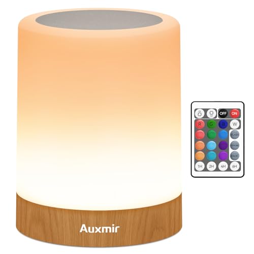 Auxmir Lampada da Comodino, Luce Notturna Colorata RGB, Lampada LED con 13 Colori, 5 Livelli di Luminosità 3 Modi di Illuminazione, Batteria Ricaricabile Portabile con Telecomando