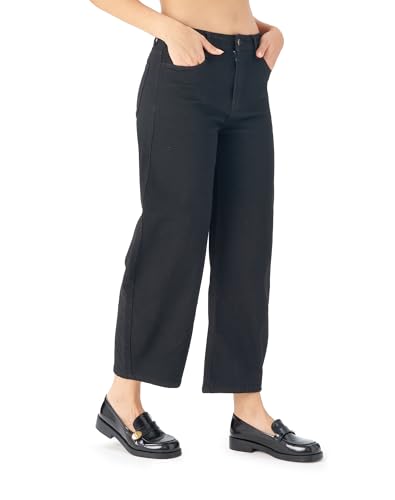 roswear Women's Barrel Jeans Petite Wide Leg Cropped Stretchy Baggy Denim Pants3