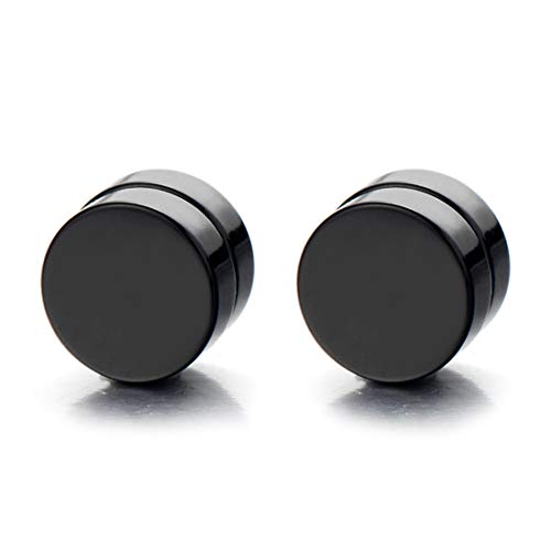 2pcs Men Women 12MM Magnetic Black Circle Stud Earrings Non-Piercing Clip On Cheater Fake Ear Gauges