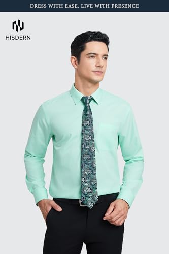 Image of HISDERN Mens Dress Shirt with Tie Pocket Square Set Classic Button Down Shirt Matching Tie Long Sleeve Shirts