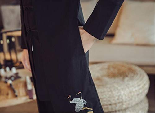Image of HZCX FASHION Men's Vintage Cotton Linen Stand Collar Frog-Button Trench Coats